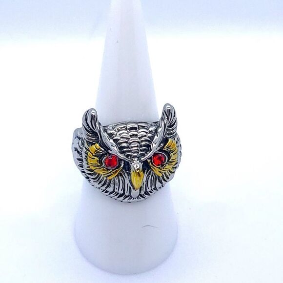 Red Eye Owl Statement Ring 3D Unisex Native American Stainless Steel Jewelry - Picture 7 of 7